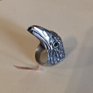 Stainless Steel Eagle Head Ring with Onyx-Black CZ Eyes SZ 11